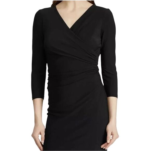 Lauren Ralph V-Neck 3/4 sleeve little Black Faux
Wrap Ruching Dress size 4Petite - Picture 1 of 10